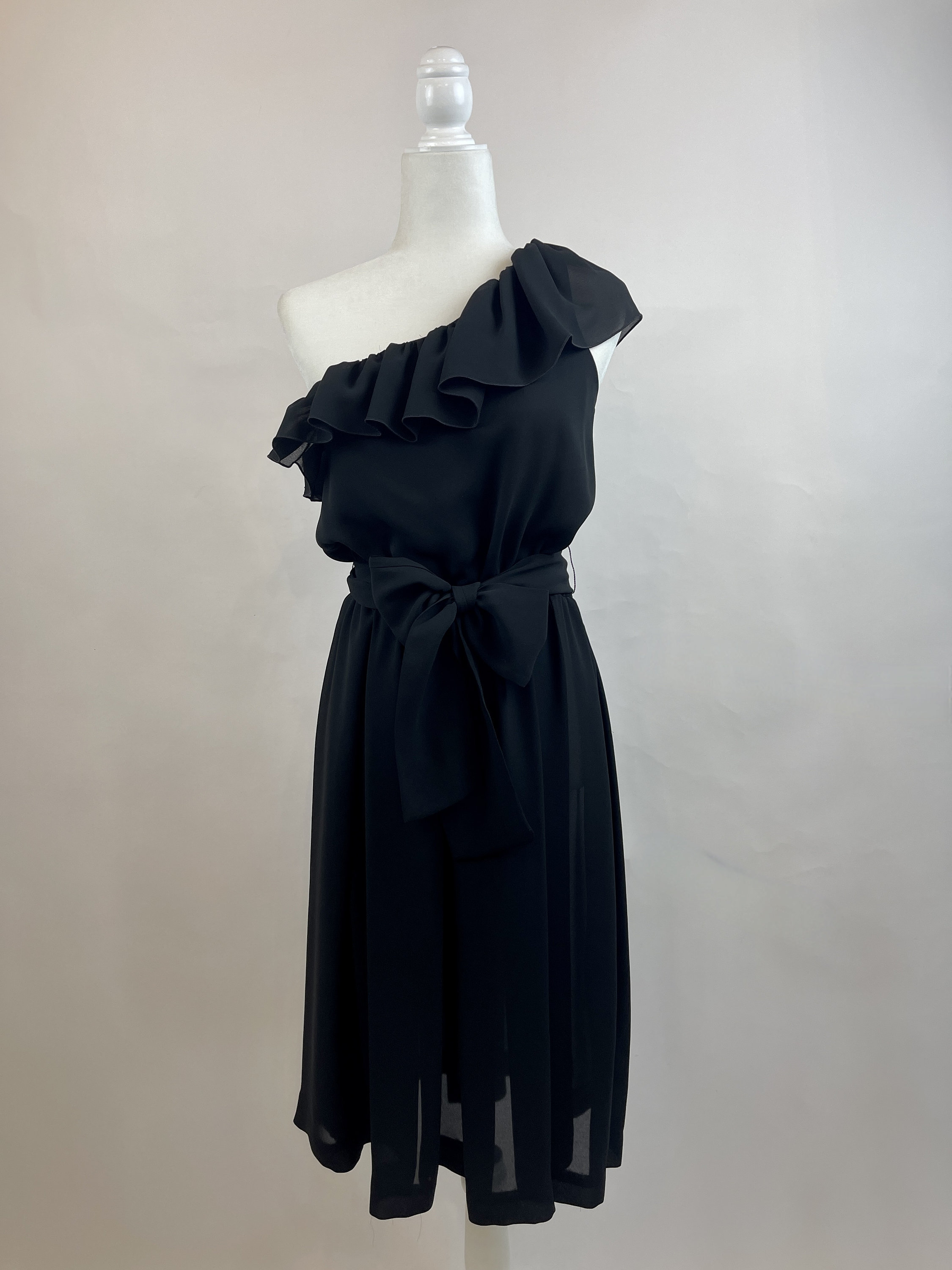 black midi dress ruched One Shoulder Sheath Dress with Ruffle
