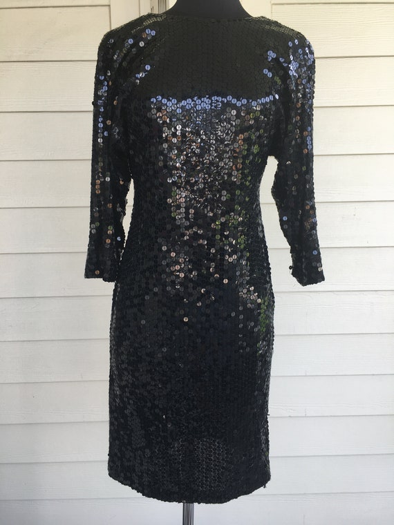 1970s Oleg Cassini Black Sequin Mini Dress - image 8