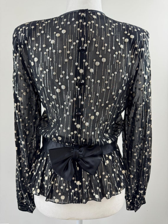 1980s Albert Nipon Black & Gold Metallic Blouse - image 1