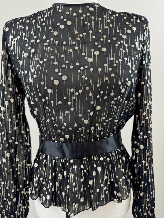 1980s Albert Nipon Black & Gold Metallic Blouse - image 8