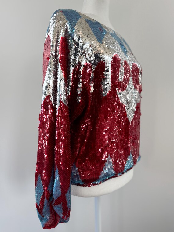 1990s Abstract Print Sequin Top - image 7