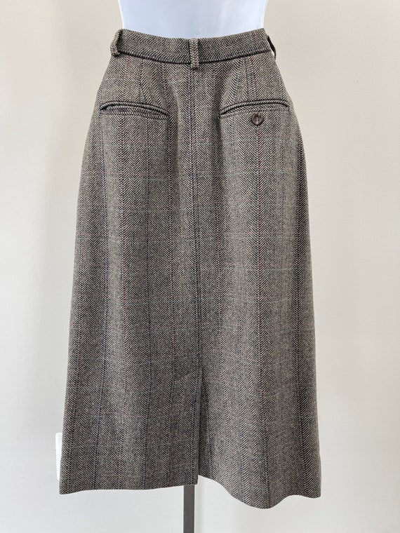 1980s Ralph Lauren Wool Herringbone Pencil Skirt - image 9