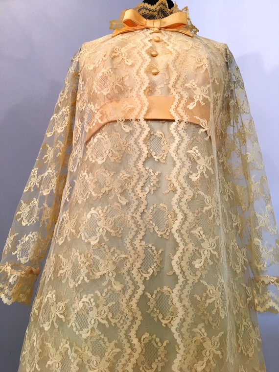 1970s Yellow Lace Dress with Sheer Lace Overcoat - image 9