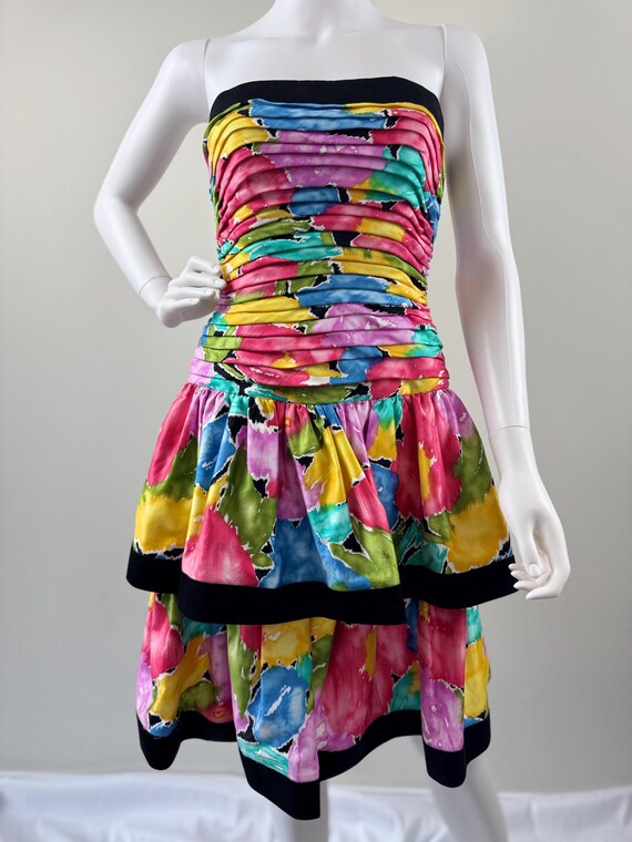 1980s A.J. Bari Abstract Floral Dress - image 3