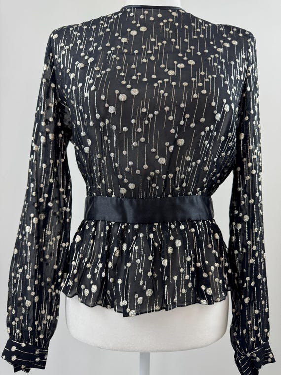 1980s Albert Nipon Black & Gold Metallic Blouse - image 7