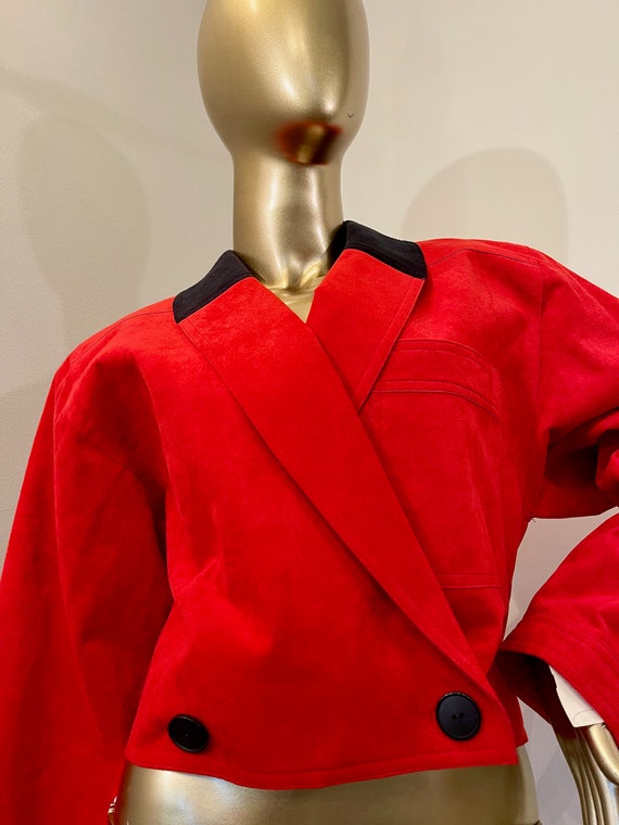 1970s Bill Blass Ultra Suede Red Cropped Coat - image 5