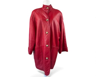 1980s Bradley Michael Red Leather Coat