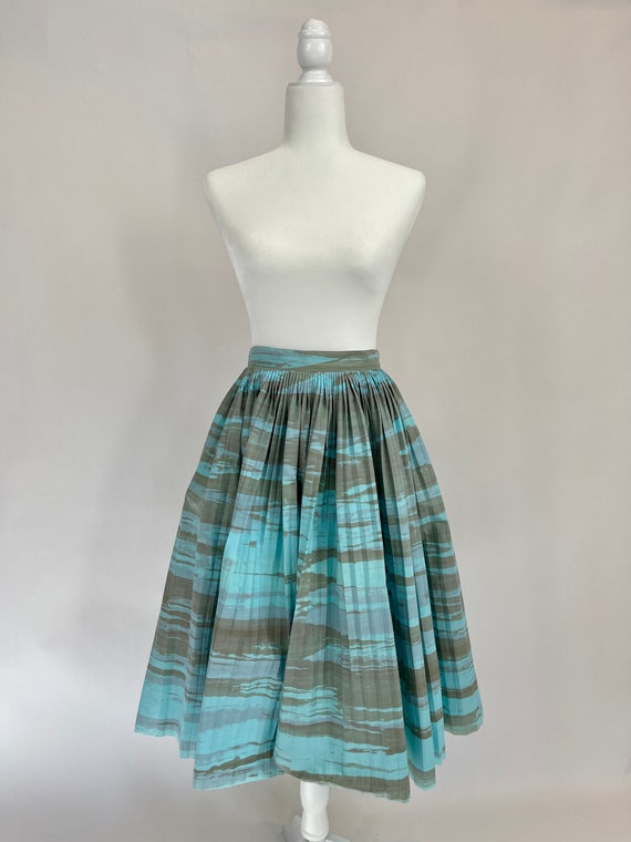 1950s Blue/Brown Full Cotton Skirt - image 5