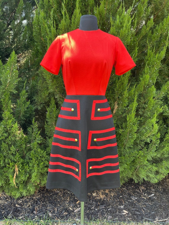 1970s Toni Todd Geometric Red & Black Dress - image 1