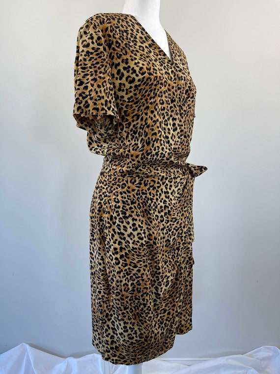 1990s Maggy London Cheetah Print Silk Wrap Dress - image 7