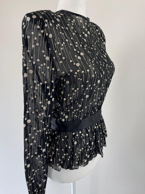 1980s Albert Nipon Black & Gold Metallic Blouse - image 10