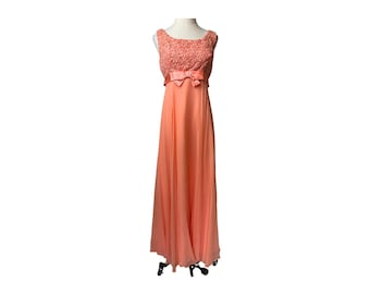 1970s Peach Chiffon Gown with Bow