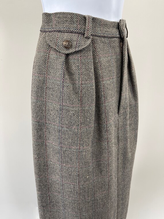 1980s Ralph Lauren Wool Herringbone Pencil Skirt - image 6