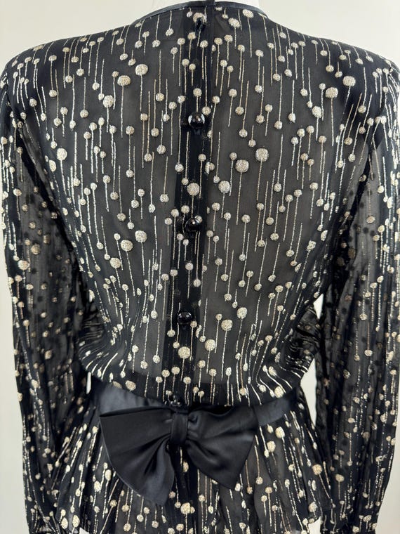 1980s Albert Nipon Black & Gold Metallic Blouse - image 3