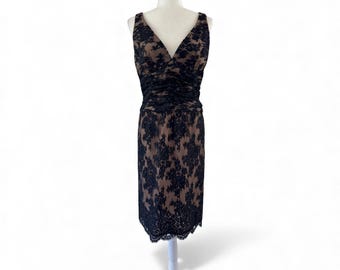1980s Victor Costa Sleeveless Black Lace Dress