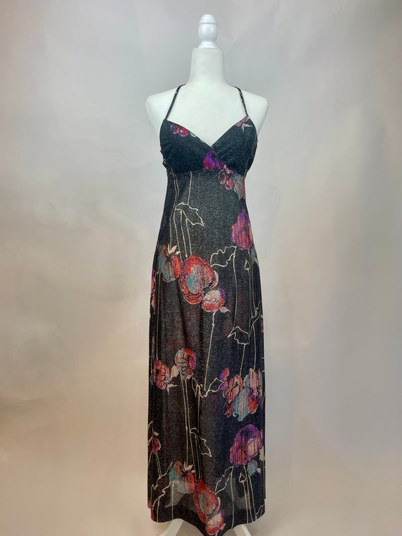 1970s Saks Fifth Avenue Iridescent Halter Dress w… - image 2