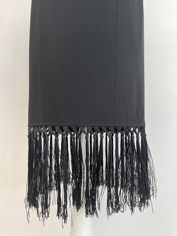 1990s Black Pencil Skirt with Fringe