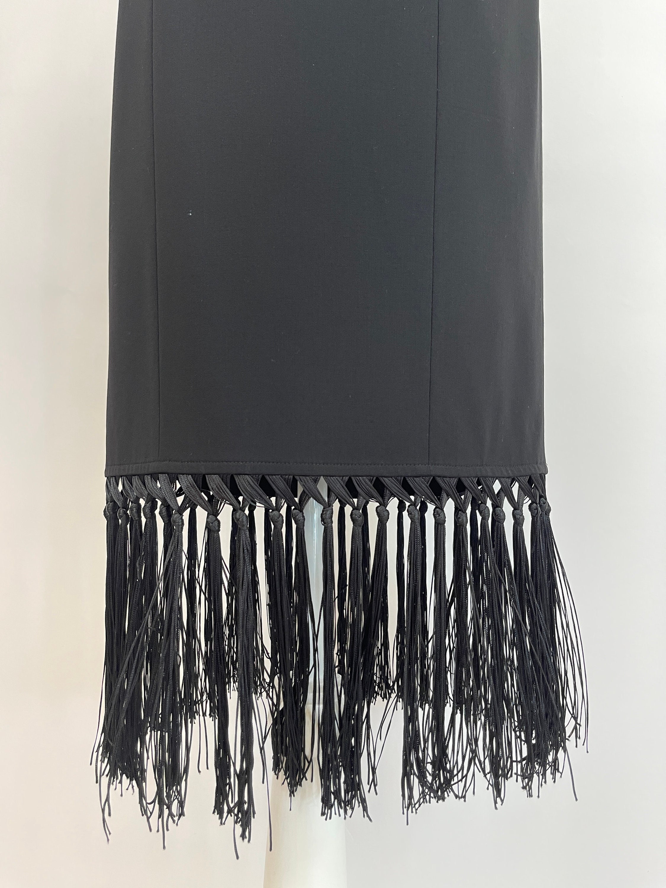 1990s Black Pencil Skirt With Fringe Etsy UK