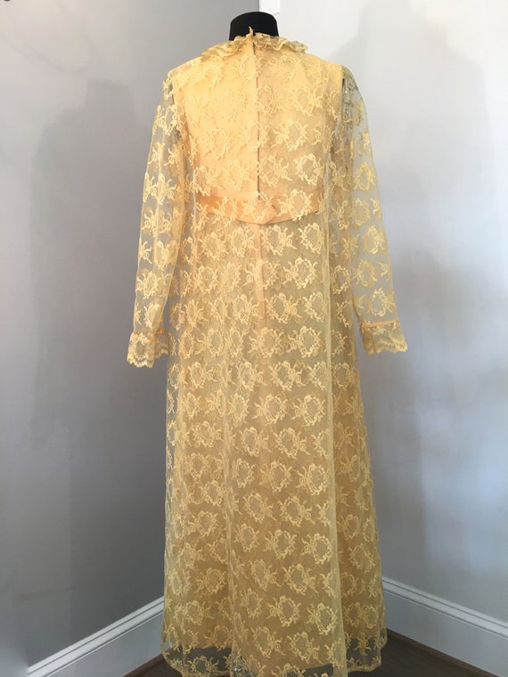 1970s Yellow Lace Dress with Sheer Lace Overcoat - image 7