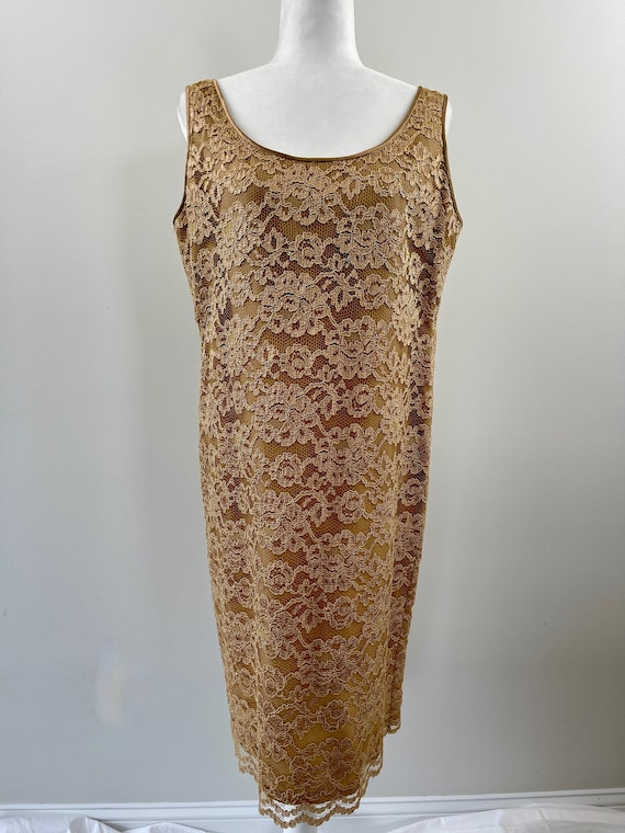 1990s Bill Blass Gold Lace Dress - image 1