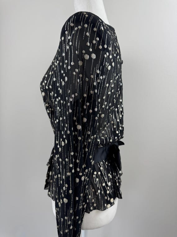 1980s Albert Nipon Black & Gold Metallic Blouse - image 5