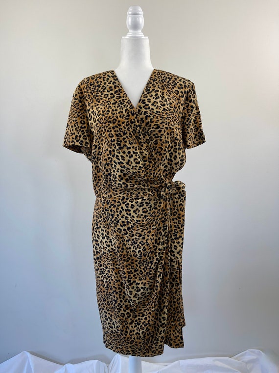 1990s Maggy London Cheetah Print Silk Wrap Dress - image 1