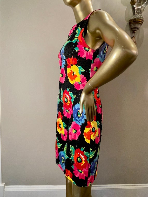 1990s Adrienne Vittadini Floral Dress with Beading - image 7