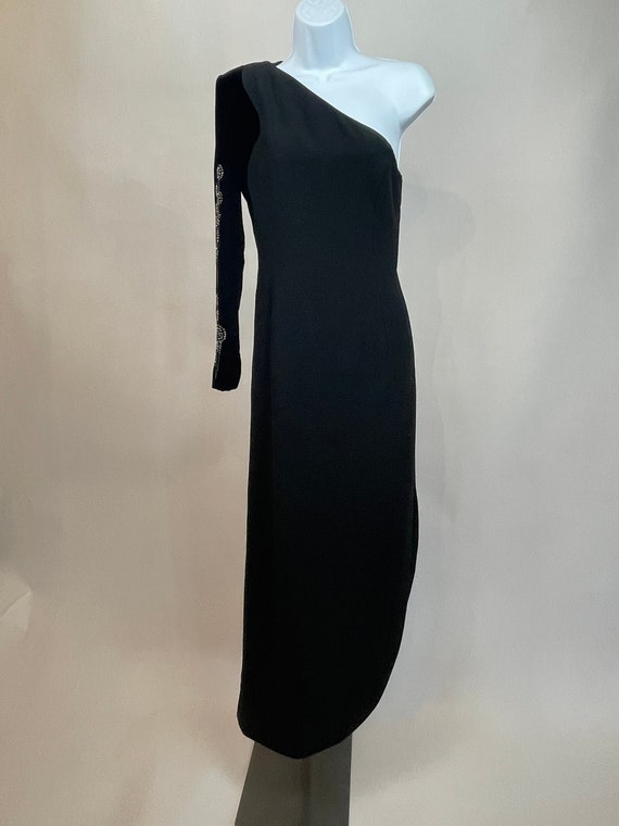 1990s Carolina Herrera One Shoulder Long Black Dre