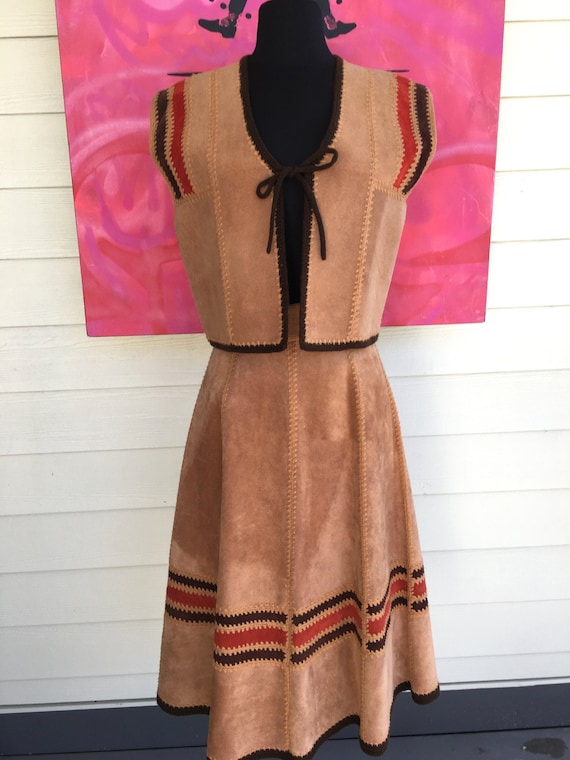 1970s Suede Vest and Skirt