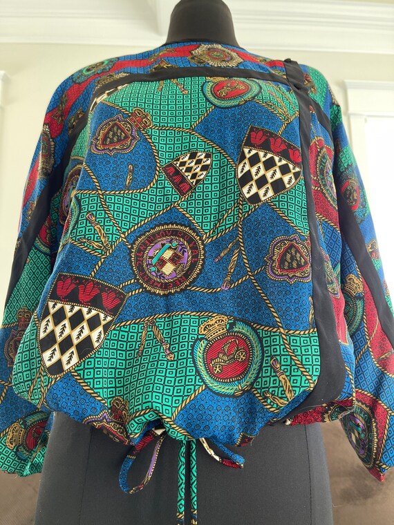 1980s Diane Freis Print Blouse with Drawstring - image 2