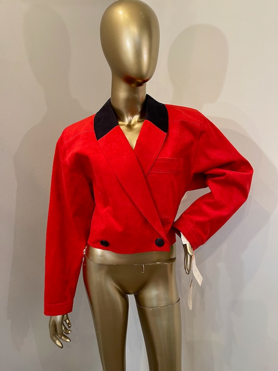 1970s Bill Blass Ultra Suede Red Cropped Coat - image 1