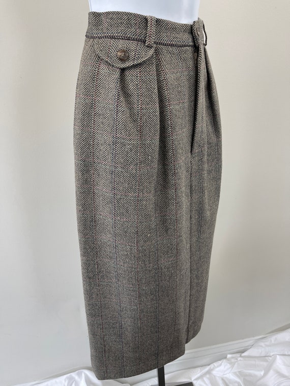 1980s Ralph Lauren Wool Herringbone Pencil Skirt - image 4