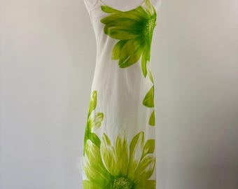 1990s Lime Green Flower Slip Dress