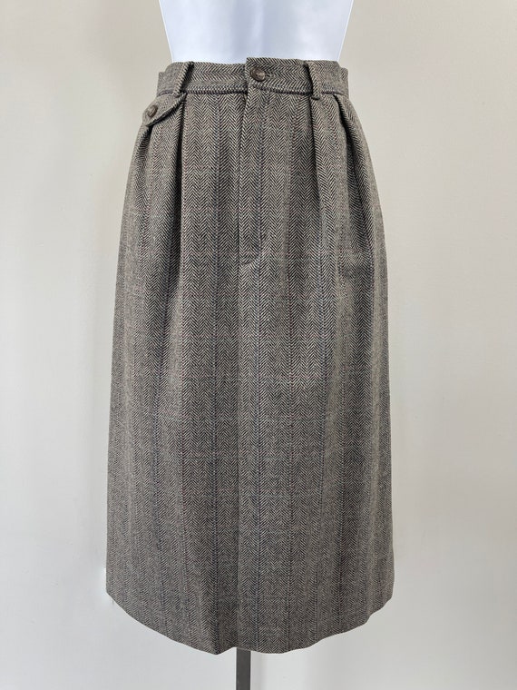 1980s Ralph Lauren Wool Herringbone Pencil Skirt