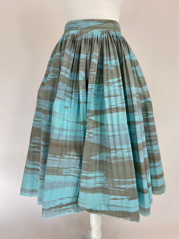 1950s Blue/Brown Full Cotton Skirt - image 1