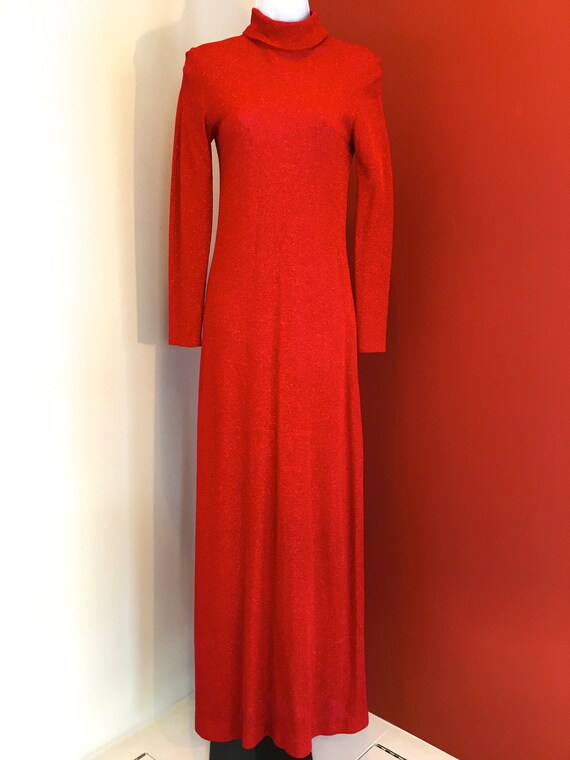 1970s Miss Elliette California Red Lurex Knit Dres