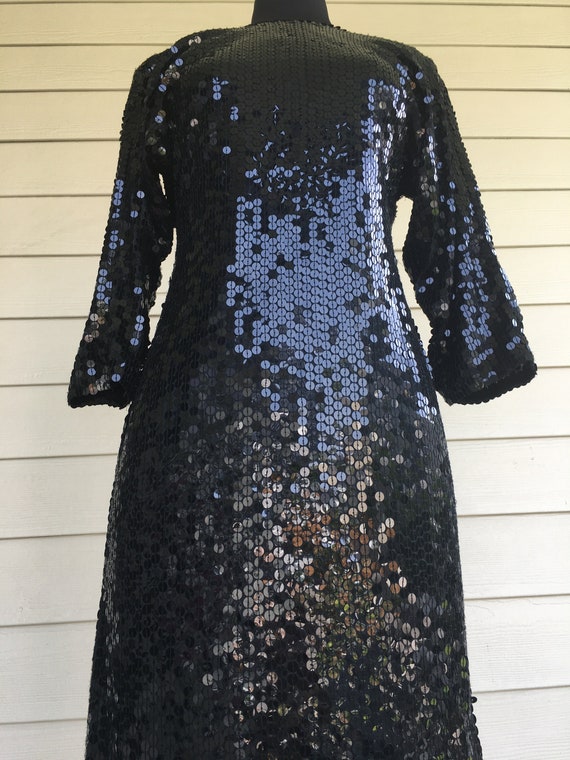 1970s Oleg Cassini Black Sequin Mini Dress