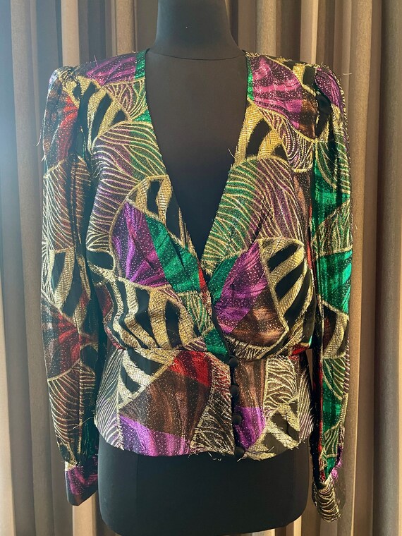 1980s Iridescent Abstract Print Top