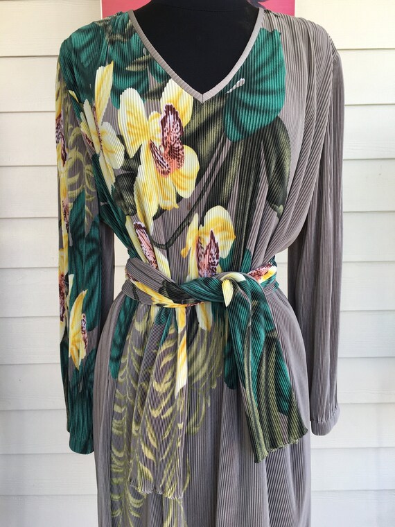 1980s Virginie Paris-Micro Pleated Floral Print Dr