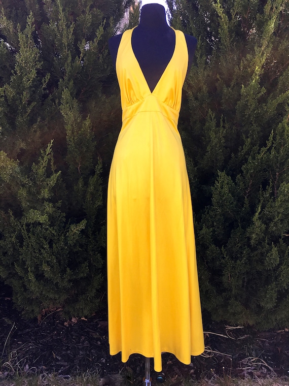 1980s Neoprene Acid Yellow Halter Dress