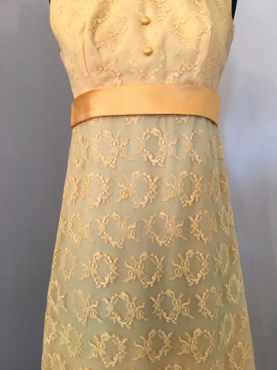 1970s Yellow Lace Dress with Sheer Lace Overcoat - image 3