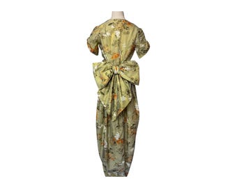 1970s Short Sleeve Floral Gown with Large Bow
