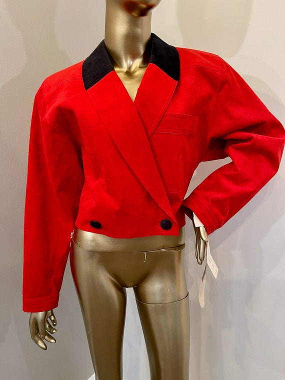 1970s Bill Blass Ultra Suede Red Cropped Coat - image 2