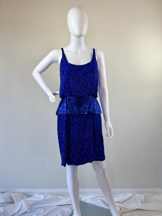 1980s Oleg Cassini Royal Blue Beaded Dress - Etsy 1980s Oleg Cassini Royal Blue Beaded Dress - Etsy