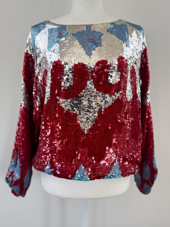 1990s Abstract Print Sequin Top - image 13