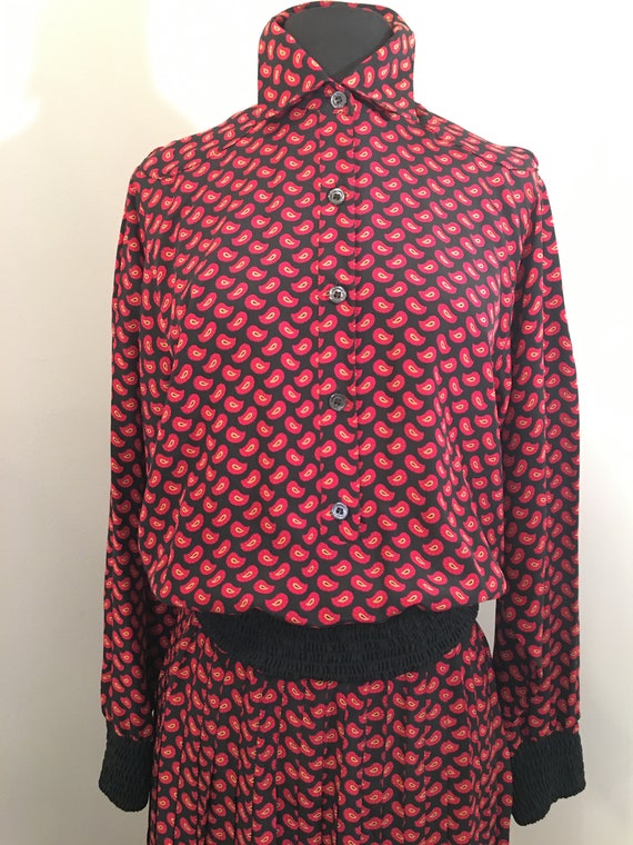 1980s Guy Laroche Silk Paisley Top and Skirt Set - image 1