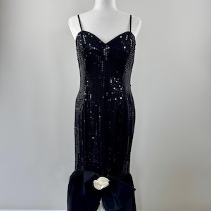 1980s Roberta Sequin Black & White Gown