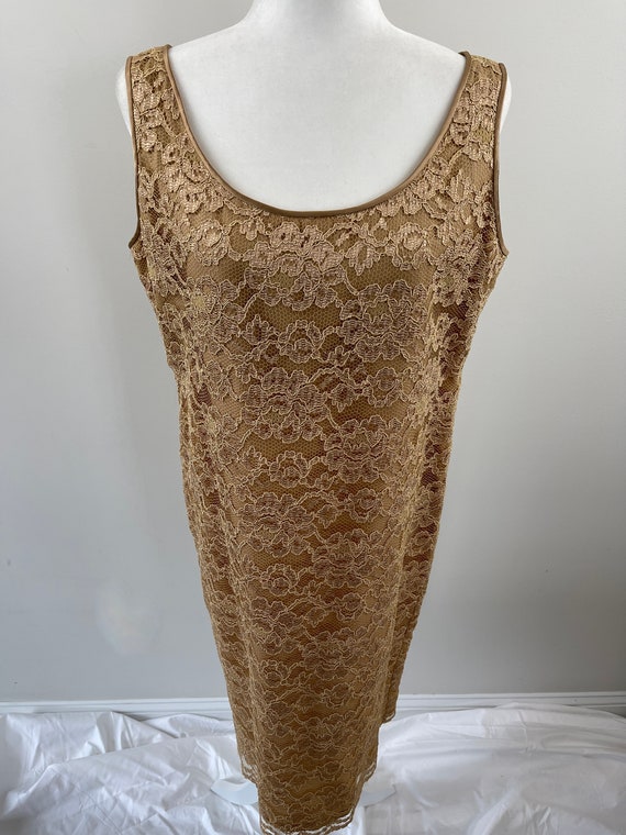 1990s Bill Blass Gold Lace Dress - image 4