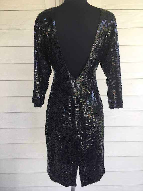 1970s Oleg Cassini Black Sequin Mini Dress - image 3