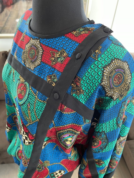 1980s Diane Freis Print Blouse with Drawstring - image 3